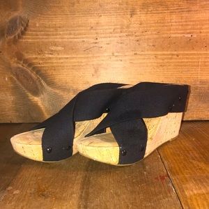 Lucky Brand Black Slide Cork Wedge Heel 8M